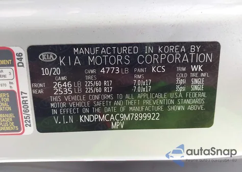 2021 Kia Sportage Lx из США, поврежденный, VIN KNDPMCAC9M7899922